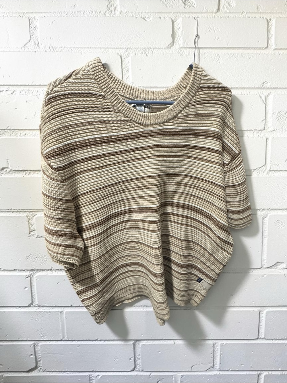 Arizona Jean Company Beige and Brown Striped Knit Cardigan Sweater